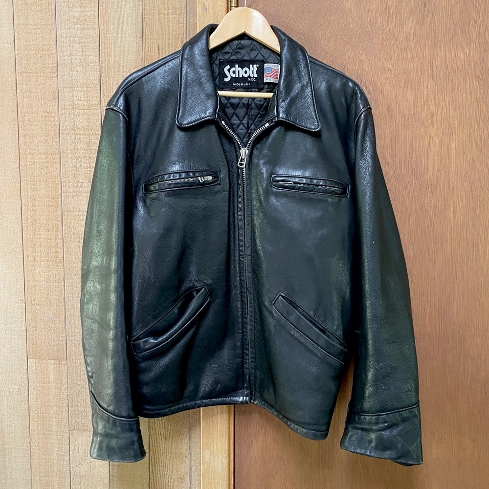 Schott Leather Moto Jacket with Quilted Interior
